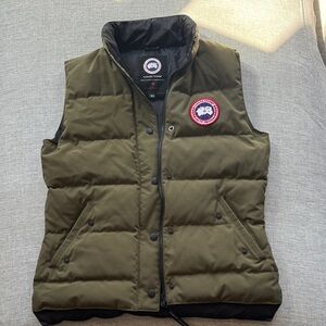 Canada Goose Olive Green Quilted Down Vest with Logo Patch